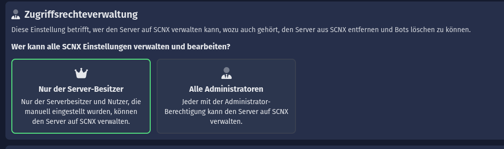 Screenshot der Berechtigungstyp-Option im Dashboard